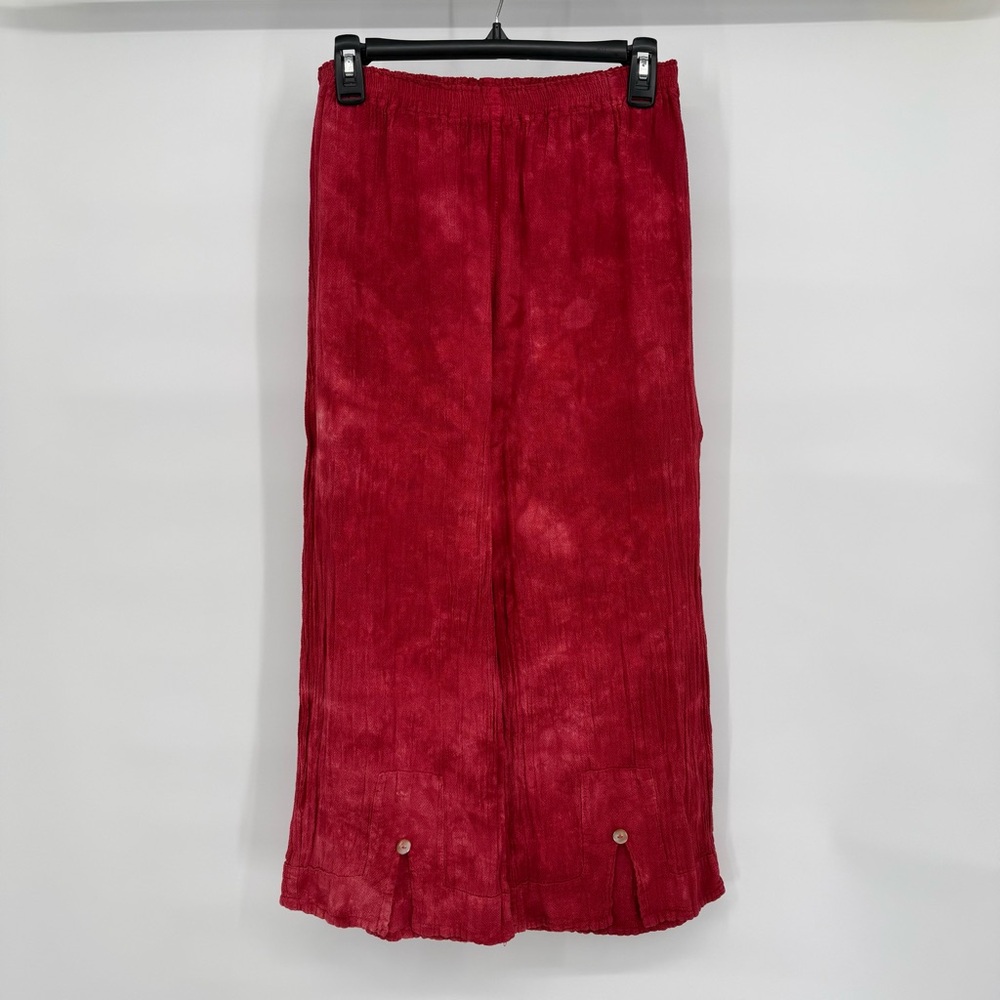 Cotonways Vintage Textured Pull On Pants Elastic Waist Boho Resort Cottagecore